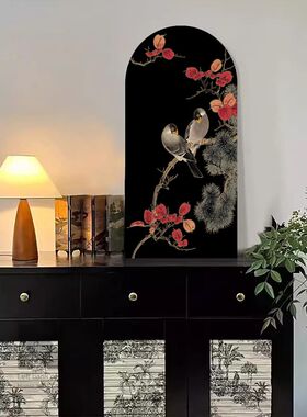 中古风比翼双飞客厅装饰画复古沙发背景墙挂画新中式禅意茶室壁画