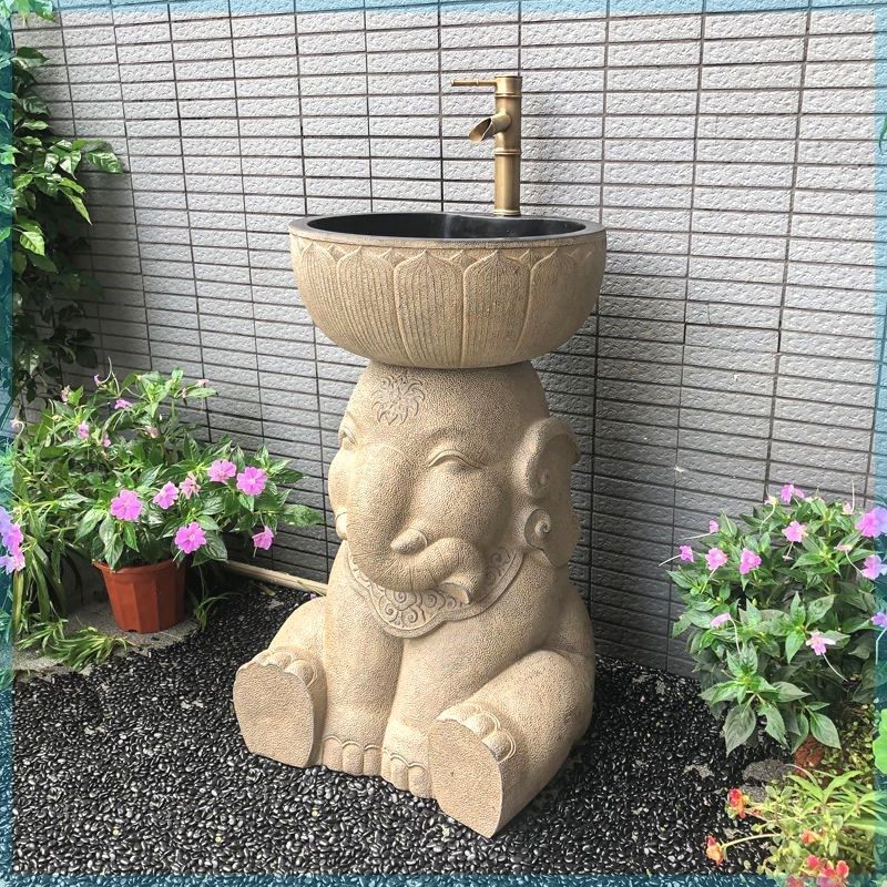中式庭院立柱洗手池花园大象w立式洗手盆户外阳台洗脸洗漱台拖把