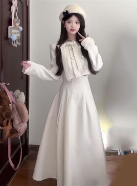 秋季富家千金高级感穿搭长款半身裙套装2024新款女排扣外套两件套