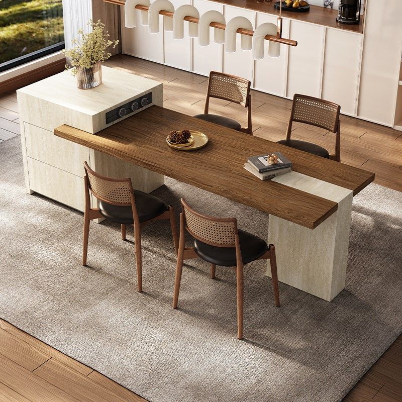 北欧奶油风中古侘寂风岩板岛台餐桌一体可伸缩厨房家用定制导台,住宅家具,岛台餐桌,淘宝优惠券,粉丝福利购,淘宝优惠卷