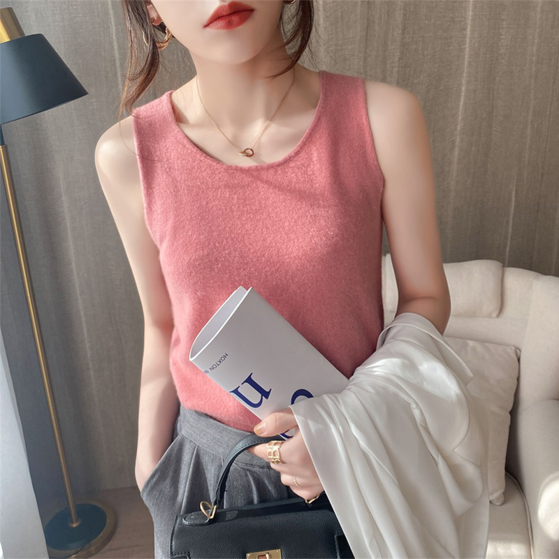 女士宽肩针织吊带非羊绒衫春夏秋冬季打底衫纯色简约通勤外穿背心