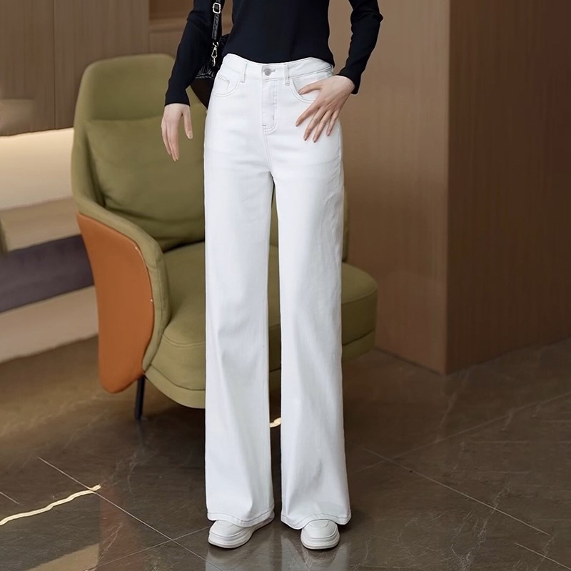 白色窄版直筒牛仔裤女2025年春秋新款休闲时装阔腿长裤高腰宽腿裤