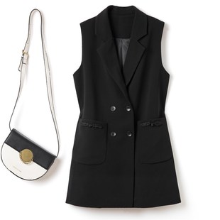 中国风马甲女春秋款宽松大码西装复古新中式马夹背心中长款外搭潮