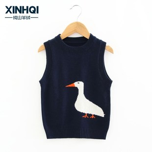 儿童山羊绒衫女童毛衣马甲男童中小童宝宝针织背心秋冬款圆领坎肩