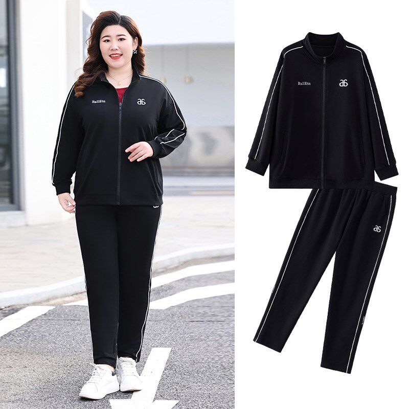 Q大码女装休闲时尚运动套装妈妈春季洋气胖mm长袖拉链卫衣两件套
