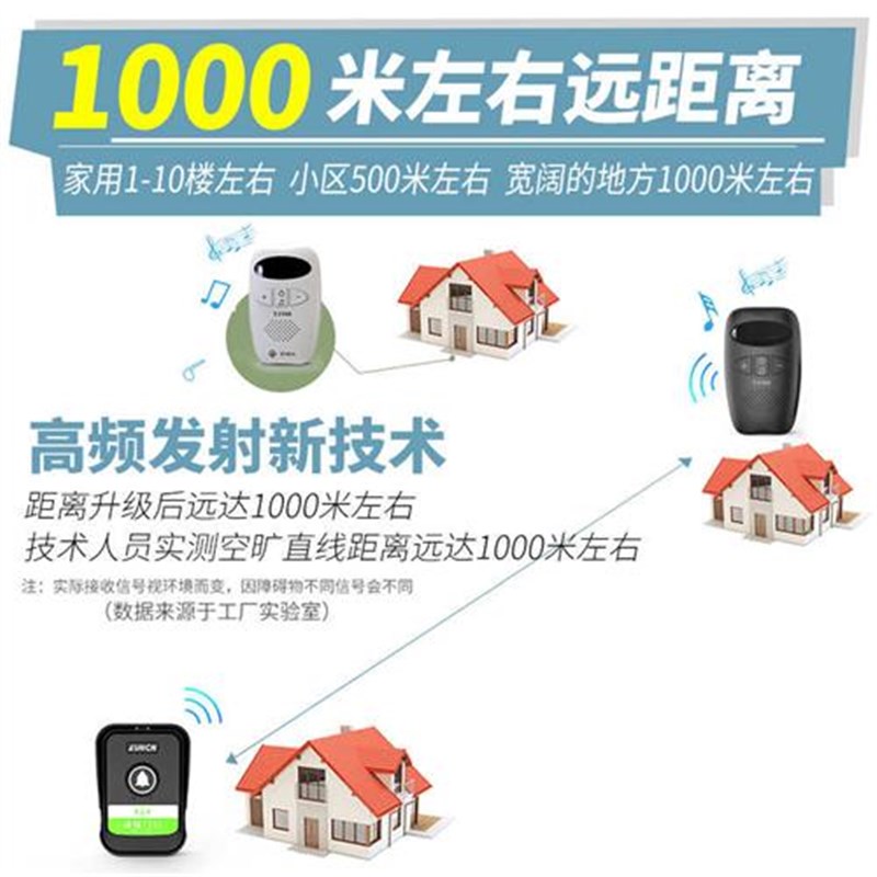 门铃无线家用电子门玲充电超远距离C遥控商用老人呼叫器一拖二拖