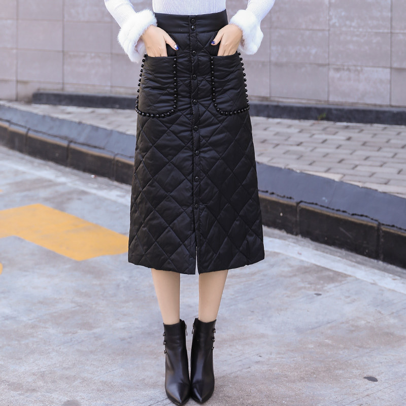 包臀裙2021新款一片式羽绒棉半身裙秋冬女挡风保暖棉裙加厚中长款