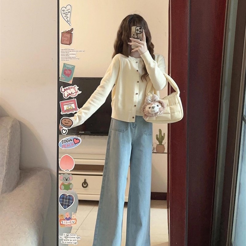 浅色直筒牛仔裤子女夏季2024新款小众设计感高腰显瘦宽松阔腿长裤