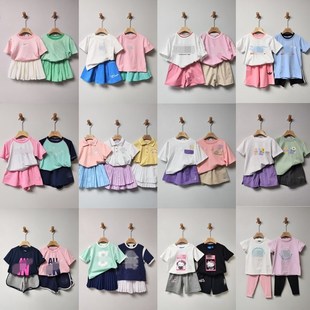 2025款爆款女童新款夏款休闲运动时尚纯棉短袖半裙短裤两件套套装