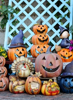 花园装饰 庭院 南瓜草地摆件复古万圣节复活节 烛台 景观拍照道具