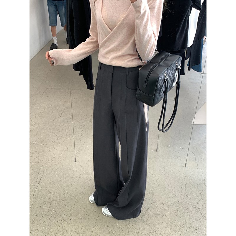 大瓶定制 row牌清冷线 高级压褶阔腿裤女秋宽松直筒休闲西装裤子