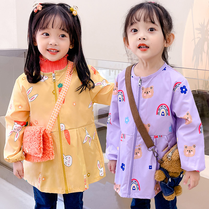 女童罩衣防水长袖秋冬宝宝吃饭兜小孩羽绒服护衣学生美术画画围裙