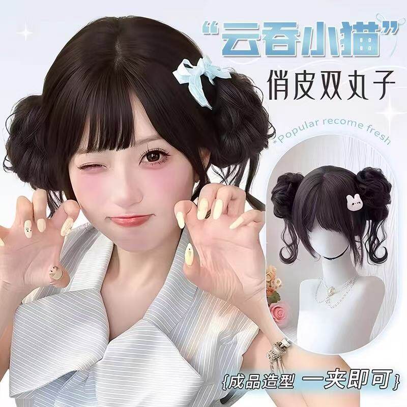 假发女俏皮双丸子头假发抓夹lolita少萝萌妹波波头漫画刘海假发