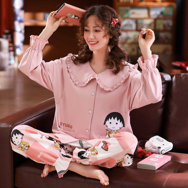春秋夏季月子服睡衣套装新款棉质孕妇哺乳衣喂奶翻领开衫家居服
