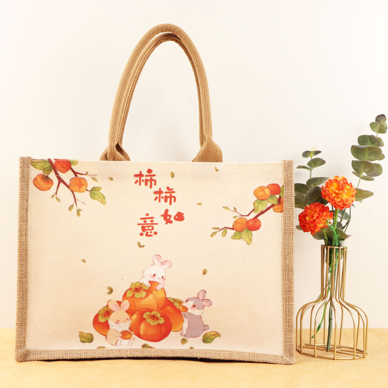 手提袋学生手拎袋子文艺简约购物袋事事如意手提包包帆布袋麻布袋