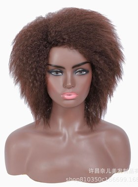 Afro Wig非洲小卷假发黑种人爆炸头蓬松短卷发拉美卷男女量玫瑰网