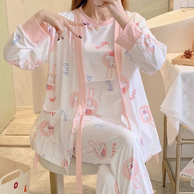 春秋孕妇睡衣夏季薄款棉质怀孕期哺乳喂奶产后月子服家Y居服三件