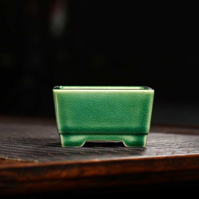 宜兴紫砂陶瓷高温半釉花盆素面四方马槽假山盆景手工花盆YWX19