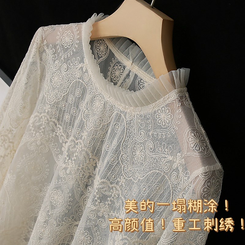 半高领蕾丝打底衫l!美翻了!花边领优雅百搭上衣叠穿内搭长袖秋冬