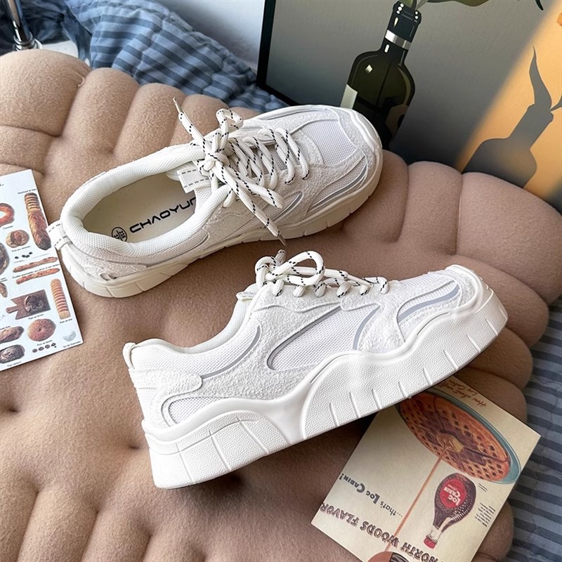 成宇阳 小众设计运动板鞋女秋季厚底G韩版网面复古学生百搭小白鞋