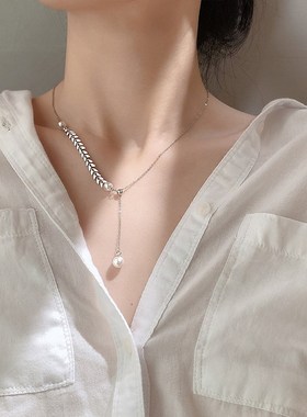 镀925银麦穗人工珍珠项链脖颈链女锁骨链小众设计感简约气质轻奢