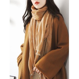 香槟色提花工艺薄款 高货 羊绒民族风围Q巾披肩两用女秋冬