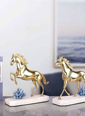 轻奢现代马到成功铜摆件大理石底座电视柜客厅卧室装饰品工艺品