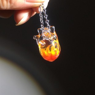 浴火之心创意个性项链吊坠炙热心脏火焰饰品纯手工生日礼物