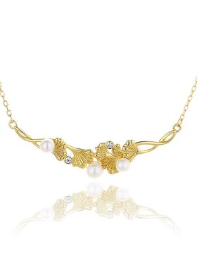 时尚国潮三生有杏银杏项链银饰品小众气质百搭天然淡水珍珠锁骨链