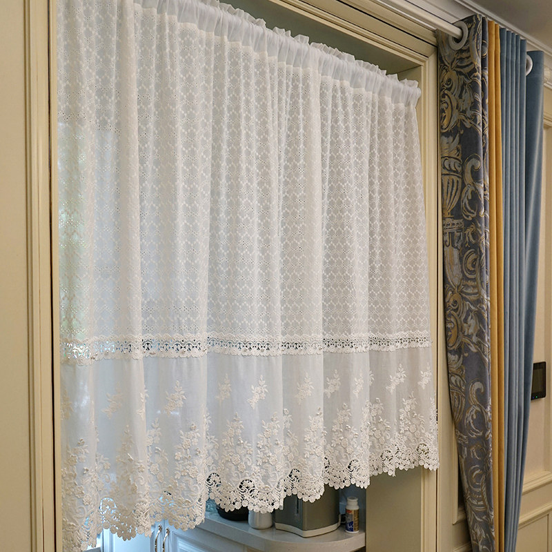 法式镂空刺绣门帘半帘窗帘帘美式欧式隔断帘厨房窗户柜子屏风遮挡