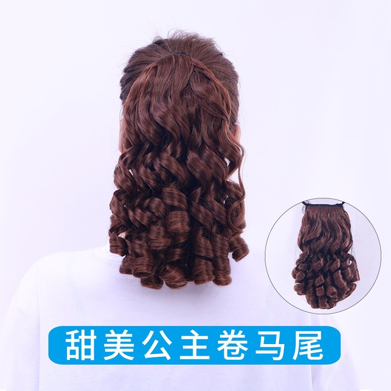 假发女长发甜美公主卷发尾隐形无痕绑带式假马尾中短款辫子接发片