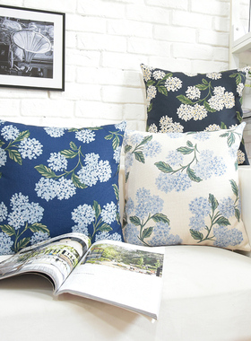 美式花卉抱枕绿色植物靠垫棉麻布艺沙发客厅座椅腰靠垫床头大靠枕