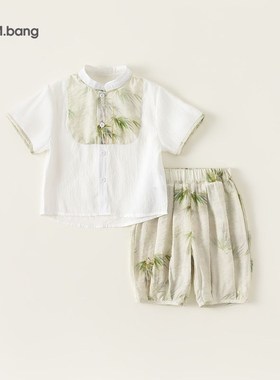 宥宝童装男童汉服夏季薄款中国风唐装男宝宝短袖礼服套装XT83121