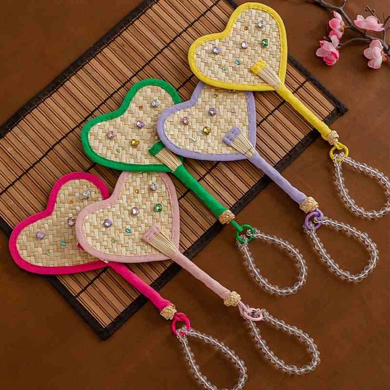 手工编织爱心彩色麦秸蒲扇儿童宝宝夏天迷你小巧扇子便携贴钻串珠,家居饰品,工艺扇/团扇/喜扇/折扇,淘宝优惠券,粉丝福利购,淘宝优惠卷