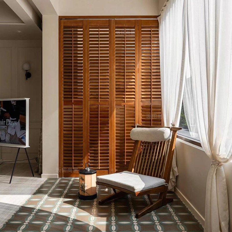 百叶门定制实木卧室衣柜厕所窗户简约G阳台飘窗隔断隐形吊轨折叠