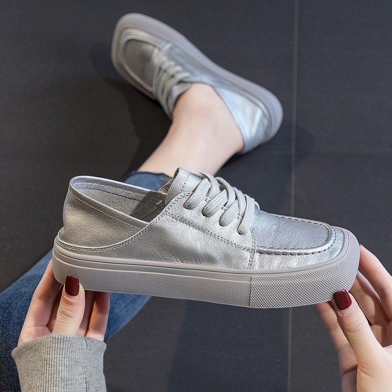 CCVV女鞋2024春夏新款亮色两穿真皮透气百搭平底休闲学生小白鞋潮,女鞋,深口单鞋,淘宝优惠券,粉丝福利购,淘宝优惠卷