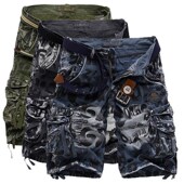 潮牌男装 工装 短裤 美式 2024夏季 豹纹迷彩多口袋宽松休闲五分裤 裤 子