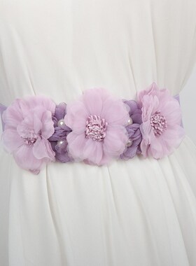 立体花腰带女装饰配连衣裙夏季新C款时尚百搭弹力多巴胺粉色腰封