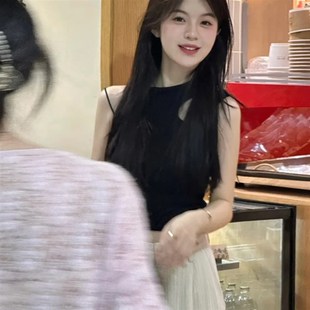 遮副乳短款 工装 上衣 坎肩TJ恤砍袖 黑色小吊带背心女外穿夏内搭无袖