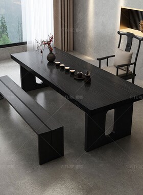 茶桌黑色桌椅组合实木侘寂风w客厅办公室会议桌简约洽谈家用泡茶