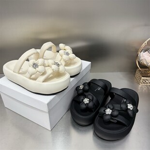 沙滩鞋 仙女风花朵拖鞋 配裙子厚底一字拖Z鞋 外穿时尚 女2025夏新款