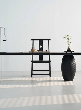 日式侘寂风黑色白蜡木茶桌书w桌实木桌子家用茶台禅意新中式大板