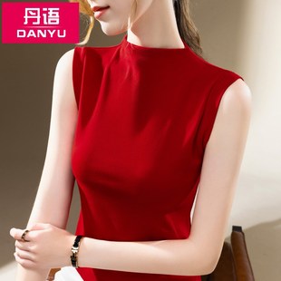 女外穿秋季 半高领无a袖 复古打底背心砍袖 气质法式 2025新 上衣薄款