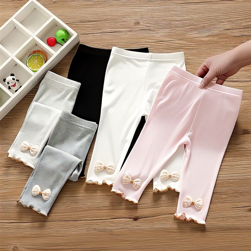 夏季薄中小童f透气裤子外穿款儿童弹力女童打底裤七分裤婴幼儿宝