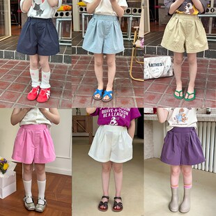韩版 新款 时髦女孩韩版 休闲宽松热裤 女童短裤 纯色三分裤 20f25夏装