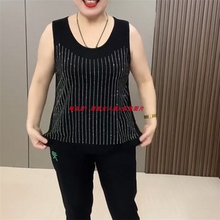 重工烫钻竖条满钻砍袖 女s装 背心显瘦通勤打底内 胖MM大码 2024新款