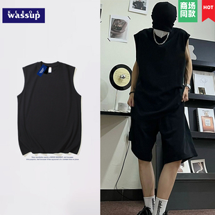 重磅运动坎肩背心男纯L棉情侣无袖 99元 美式 夏季 黑色圆领打底 6件