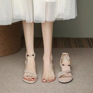 小码 气质凉鞋 伴娘Z鞋 配裙粗跟温柔仙女风不累脚高跟鞋 女中跟夏季