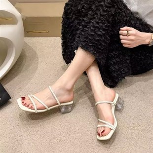 配裙子仙女风水钻粗跟凉鞋 夏外穿2n025新款 25019 绝美凉拖鞋 法式