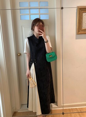 NAZ那子大码2024夏季新款国风新中式拼接设计感胖mmX无袖连衣裙潮